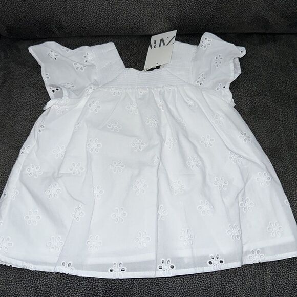 ZARA Kids | White | SMOCKED SCHIFFLI EMBROIDERY SHIRT - Picture 5 of 6